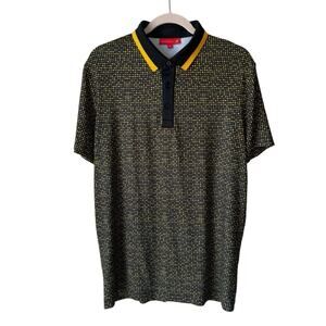 Redvanly Premium Golf Men's Black and Yellow Patterned Polo Shirt Size Medium